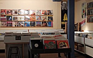 Crates of second-hand vinyl in a record shop, the raw material for soul reissue labels